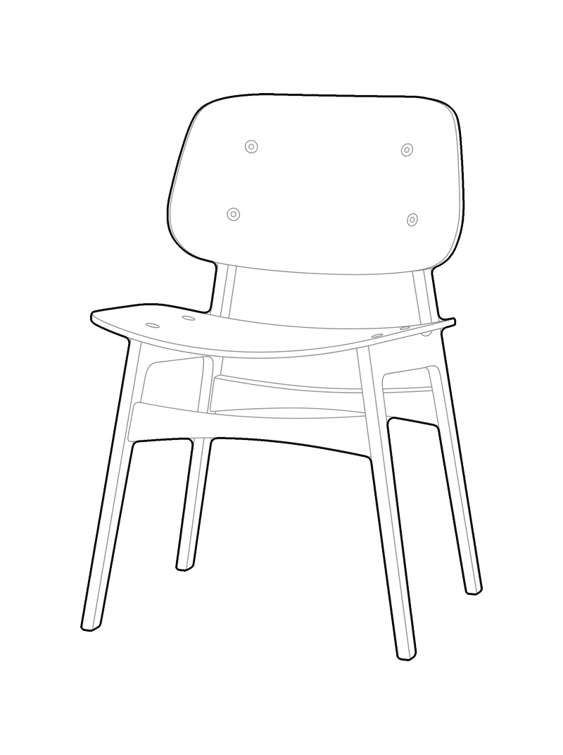 Line drawing of a wooden dining chair
