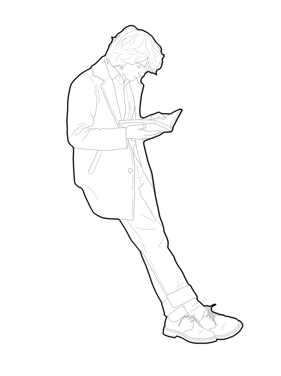 Un hombre apoyado en una pared, leyendo un libro