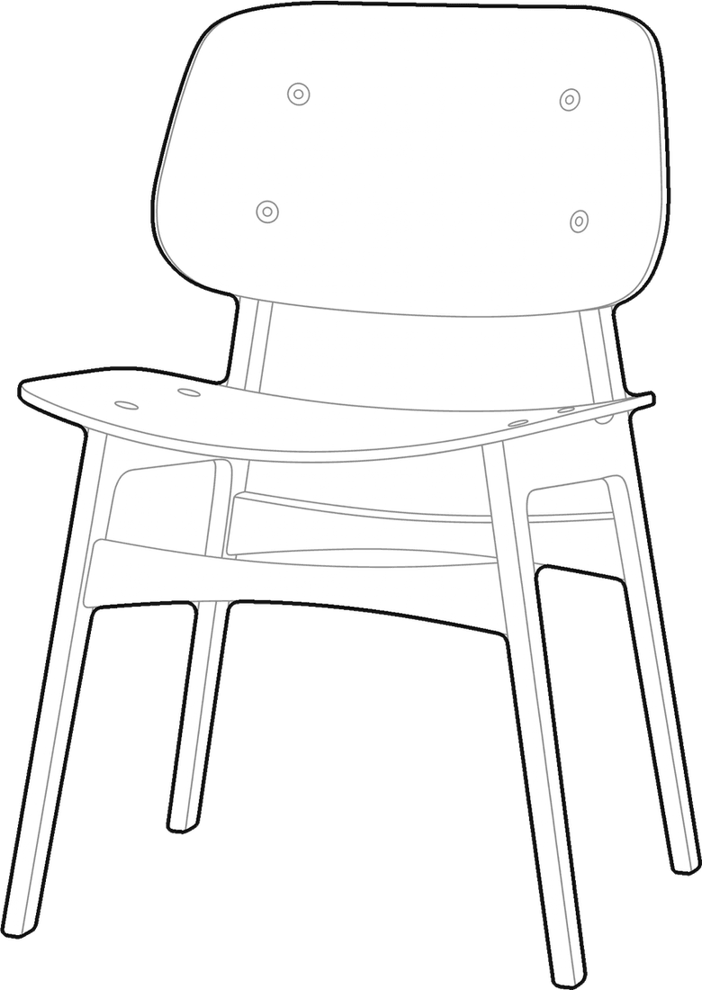 A wooden dining chair drawn as a line block with a white fill