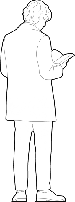 Back view of the same man, as a line block
