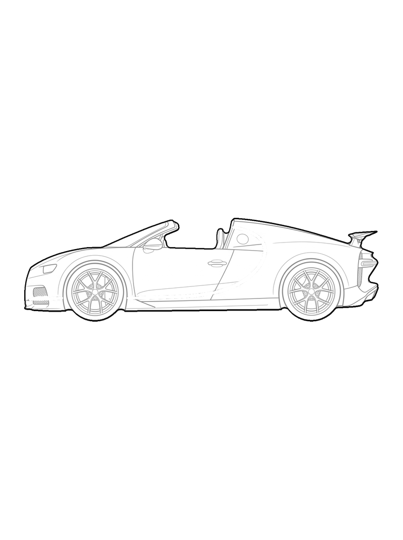 Bugatti Chiron - Front, lateral, line drawing CAD block (Vehicles)