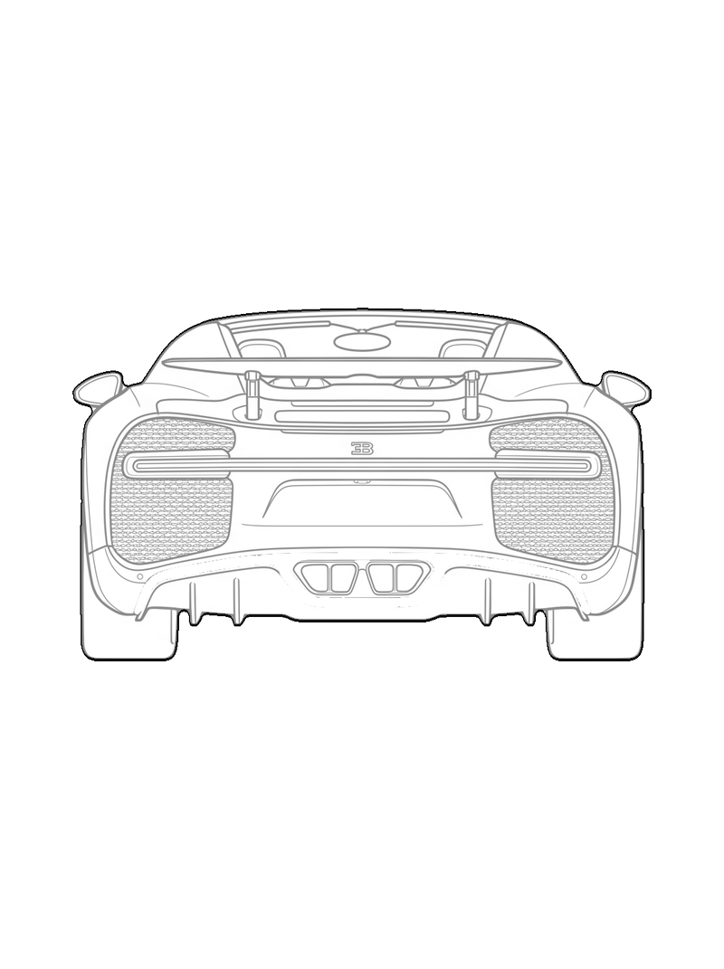 Bugatti Chiron - Front, trasera, line drawing CAD block (Vehicles)