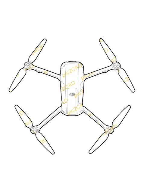 Drone - dji - Front, arriba, bloque CAD de línea (Objetos)