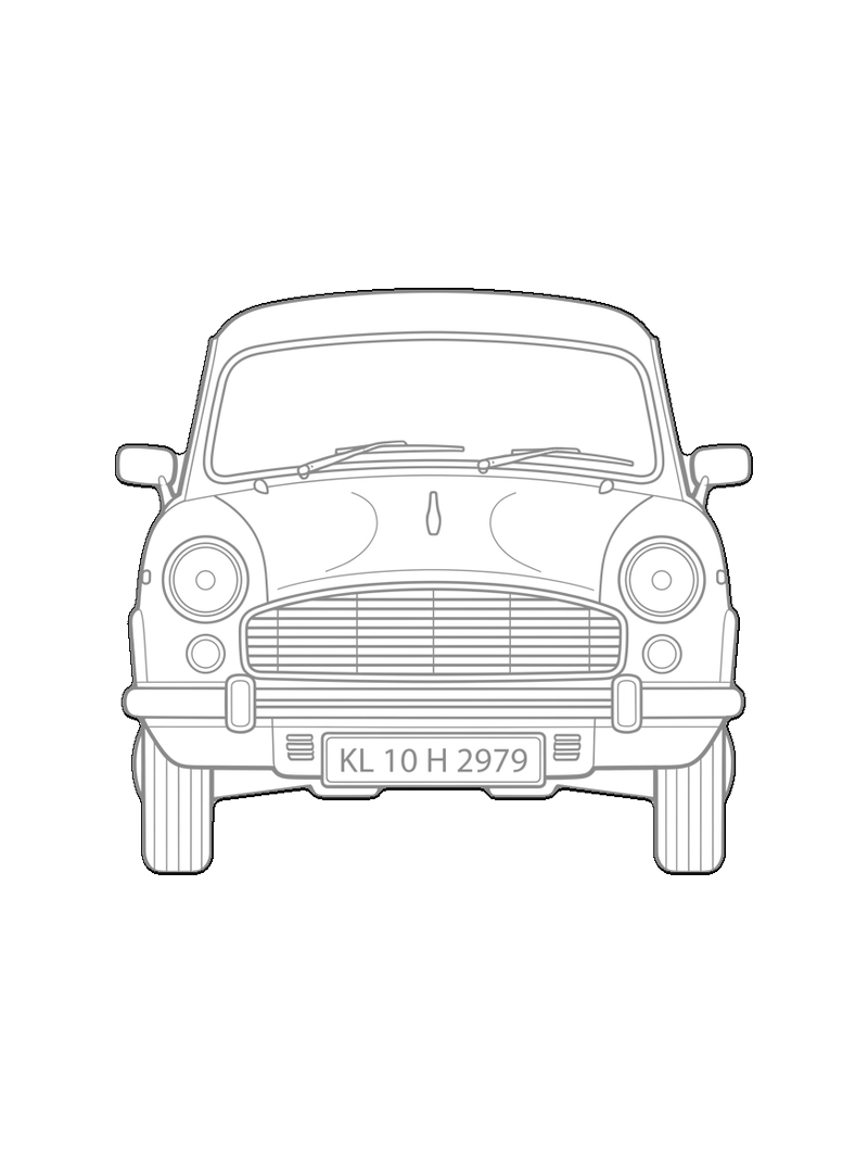 Hindustan Ambassador - Front, frontal, line drawing CAD block (Vehicles)