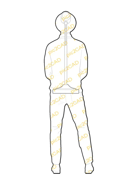 Lampman - human/lamp - Front, trasera, line drawing CAD block (People)