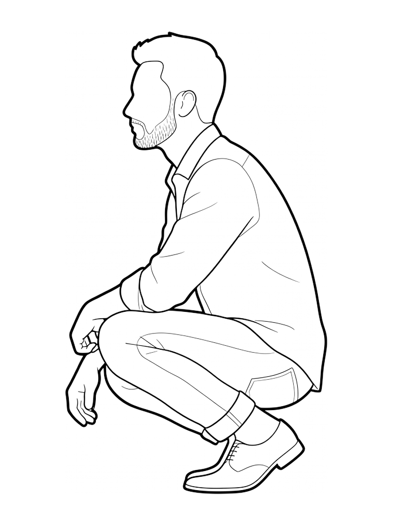 Man Crouching - Side, lateral, bloque CAD de línea (Personas)