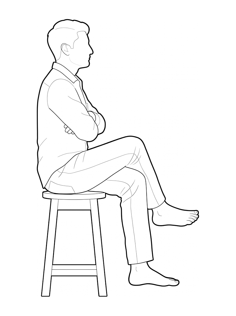 Man Sitting On Stool - Side, lateral, bloque CAD de línea (Personas)