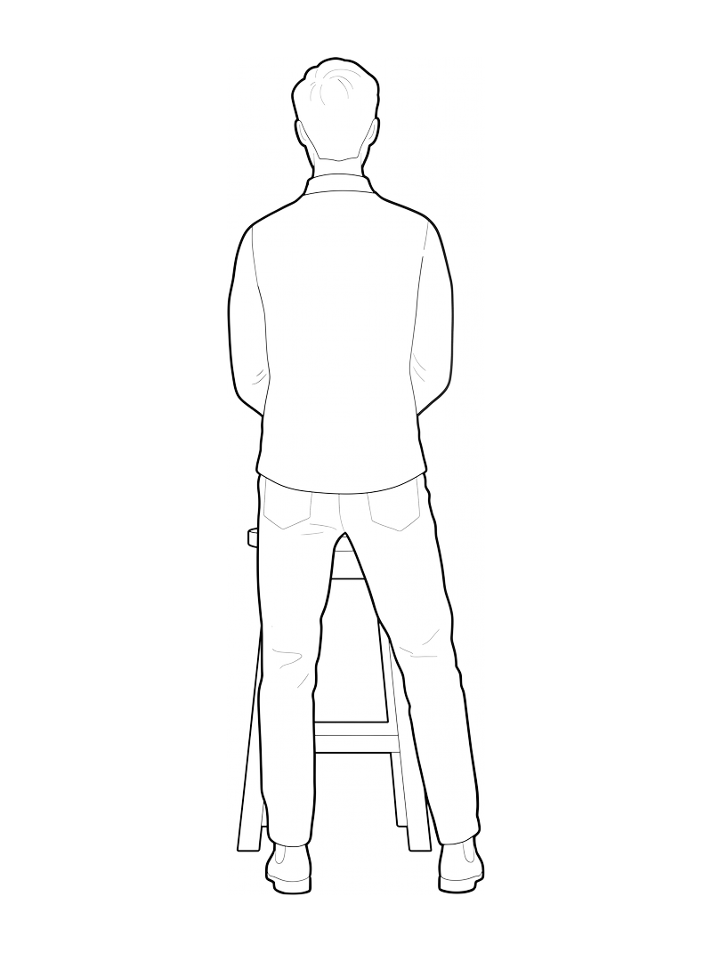 Man Sitting On Stool - Side, trasera, bloque CAD de línea (Personas)