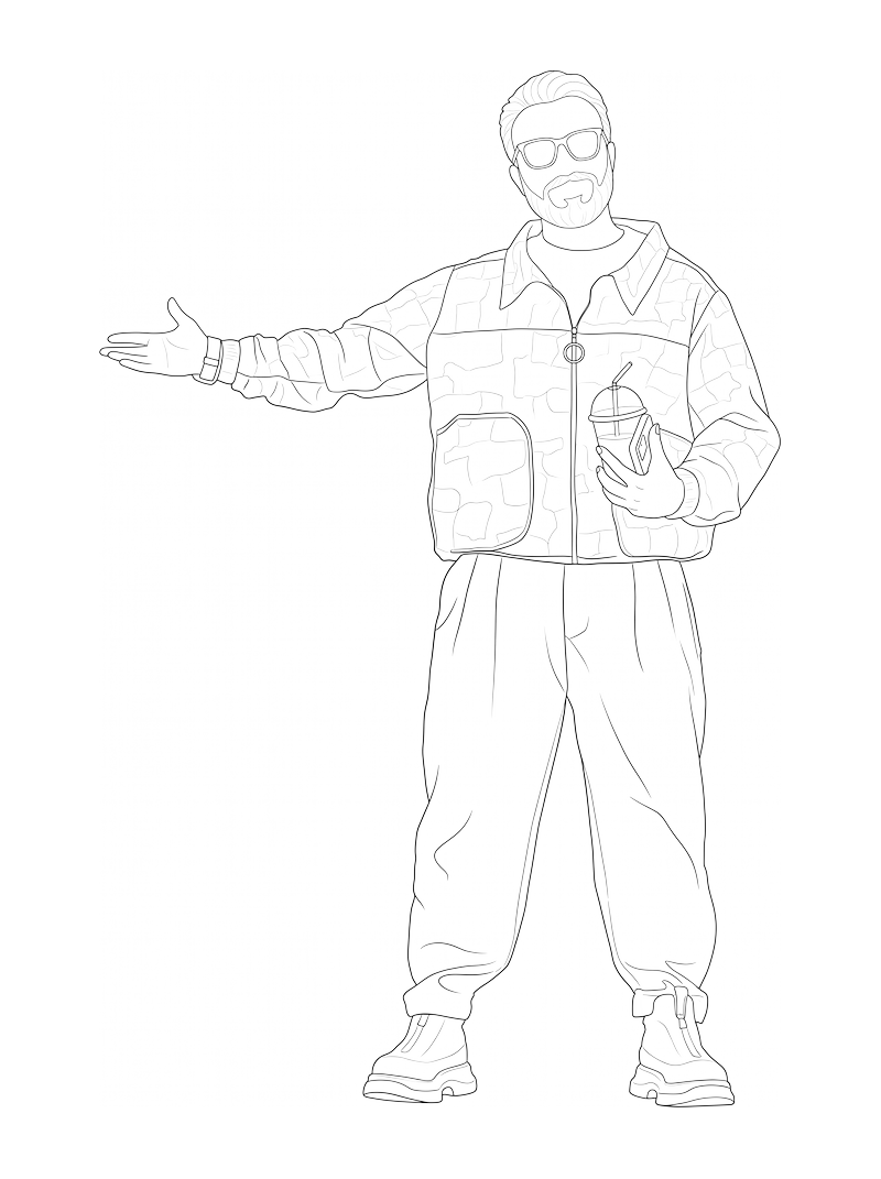 Man Standing On Sidewalk, bloque CAD de línea (Personas)