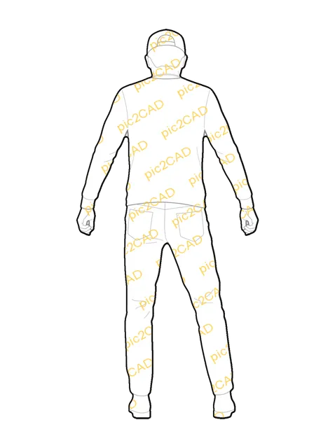 Skateboarder Jumping - Front, trasera, line drawing CAD block (People)