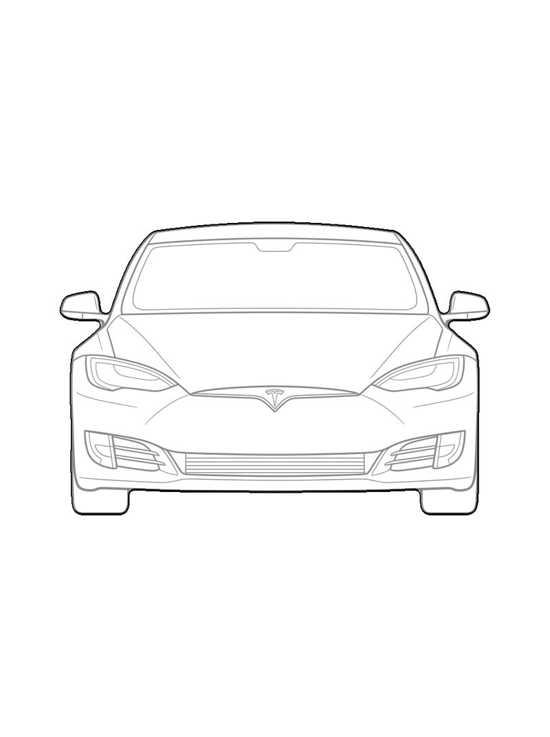 Tesla Model S - Front, frontal, line drawing CAD block (Vehicles)