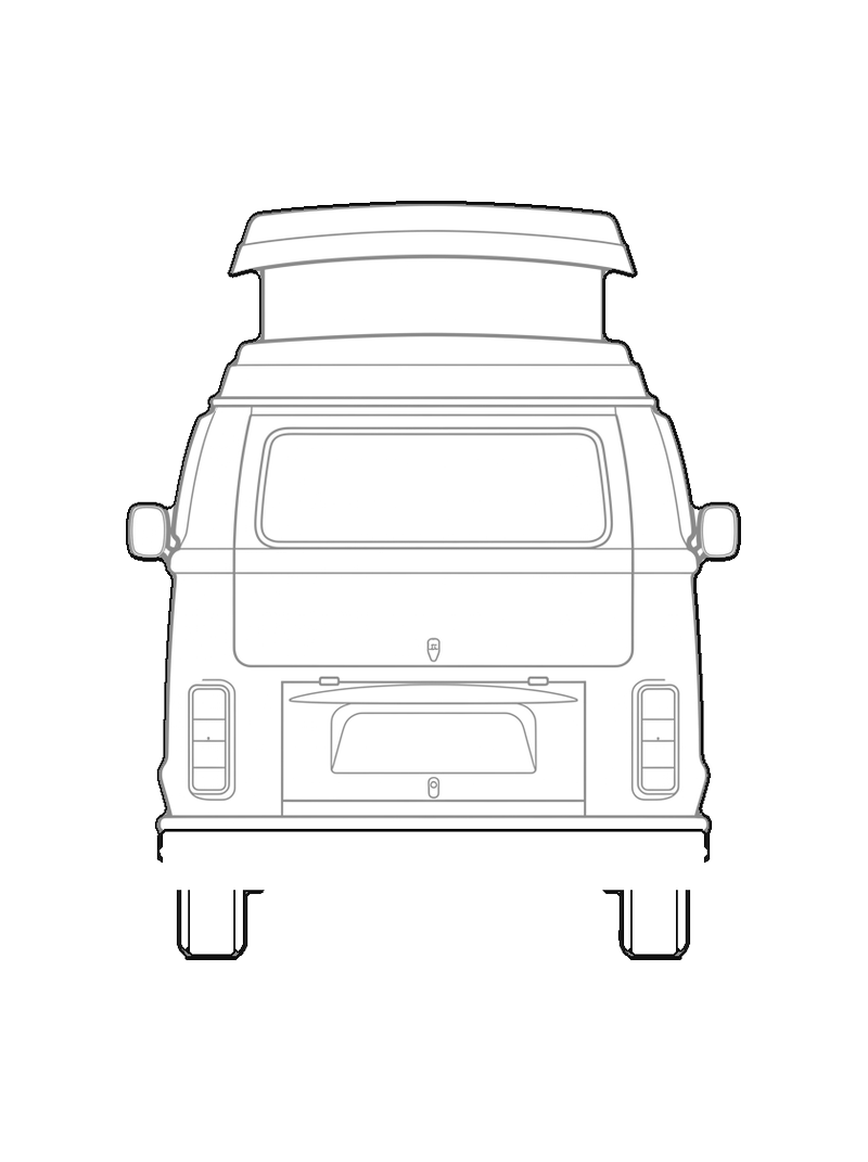 Wolkswagen van - Front, trasera, line drawing CAD block (Vehicles)
