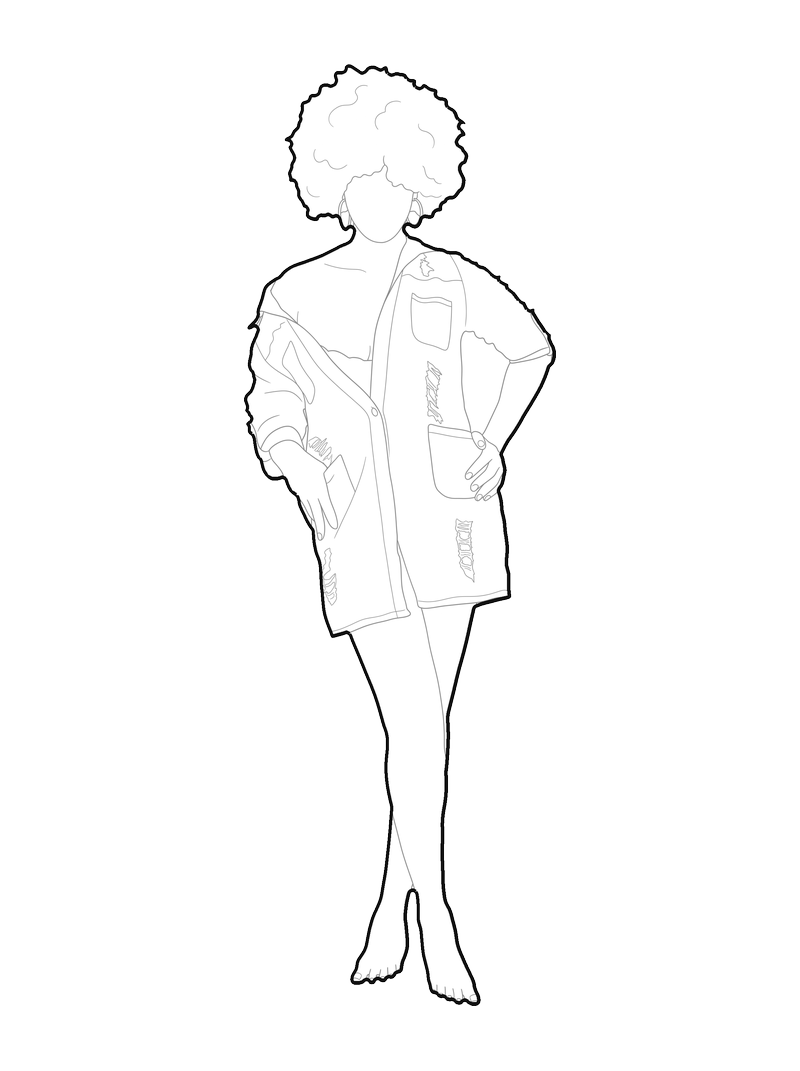 Woman With Afro Hairstyle, bloque CAD de línea (Personas)