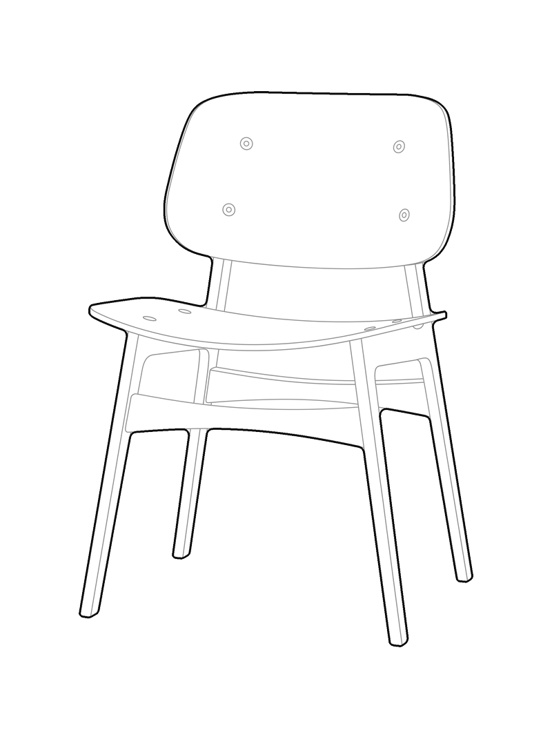 Line drawing of a wooden dining chair