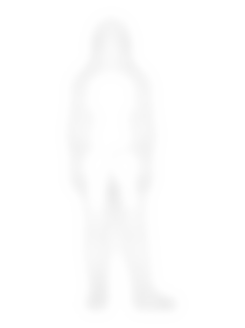 Line drawing of a person in a cap and cold-shoulder top, front elevation