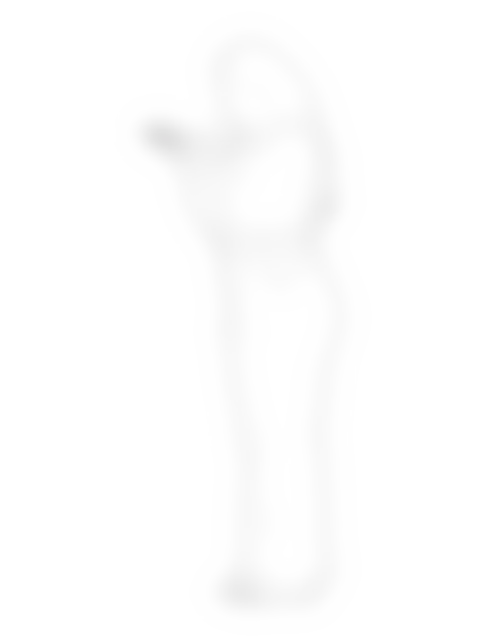 Line drawing of a woman in a tank top with cupped hands, side elevation