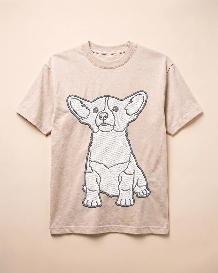 Bordado: el mismo perro bordado en una camiseta