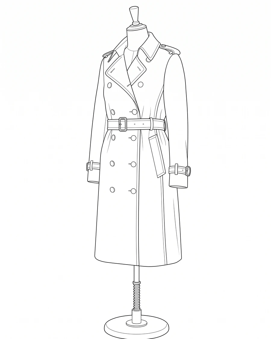 Diseño de moda: el mismo abrigo convertido en dibujo técnico de línea